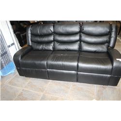 FLOOR MODEL ASHLEY DESIGN BLACK LEATHER DOUBLE RECLINING SOFA, RETAIL $1299