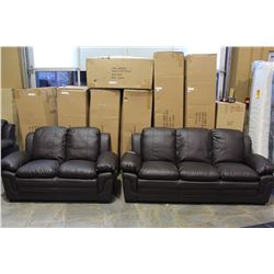 NEW BROWN LEATHER ASHLEY DESIGN SOFA AND LOVESEAT, CONTEMPORARY COMFORTABLE SEATING, RETAIL $2199