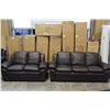 Image 1 : NEW BROWN LEATHER ASHLEY DESIGN SOFA AND LOVESEAT, CONTEMPORARY COMFORTABLE SEATING, RETAIL $2199