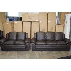 NEW BROWN LEATHER ASHLEY DESIGN SOFA AND LOVESEAT, CONTEMPORARY COMFORTABLE SEATING, RETAIL $2199