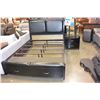 Image 1 : NEW FLOOR MODEL QUEENSIZE MODERN BEDFRAME WITH TWO STORAGE DRAWERS AND LEATHER INSET HEADBOARD, RETA