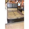 Image 2 : NEW FLOOR MODEL QUEENSIZE MODERN BEDFRAME WITH TWO STORAGE DRAWERS AND LEATHER INSET HEADBOARD, RETA