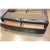 Image 3 : NEW FLOOR MODEL QUEENSIZE MODERN BEDFRAME WITH TWO STORAGE DRAWERS AND LEATHER INSET HEADBOARD, RETA