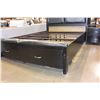 Image 4 : NEW FLOOR MODEL QUEENSIZE MODERN BEDFRAME WITH TWO STORAGE DRAWERS AND LEATHER INSET HEADBOARD, RETA