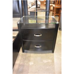 NEW FLOOR MODEL MODERN 2 DRAWER GLASS TOP ENDTABLE RETAIL $349