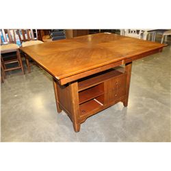 BAR HEIGHT TABLE WITH STORAGE AND 6 STOOLS, AND HIDDEN LEAF