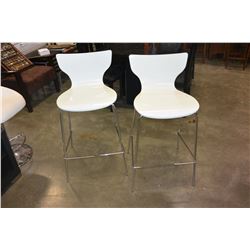 PAIR OF WHITE AND CHROME STOOLS