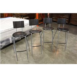 FOUR PLASTIC AND METAL BAR STOOLS