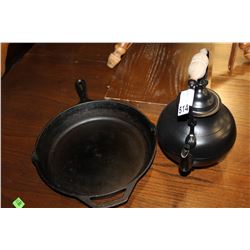 LODGE USA CAST IRON PAN AND TEAPOT