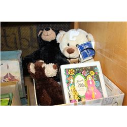 BOX OF VINTAGE TOYS AND TEDDY BEARS