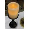 Image 4 : BRASS COAL OIL LAMP AND 2 BATTERY CANDLES AND STANDS
