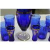 Image 3 : HAND PAINTED COBALT DECANTER AND COBALT DRINKING GLASSES