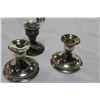 Image 1 : PAIR OF STERLING CANDLESTICKS AND ETCHED STERLING CANDLESTICK