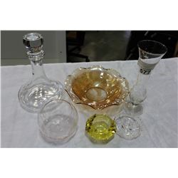 LOT OF EARLY GLASSWARE AND CRYSTAL DECANTER