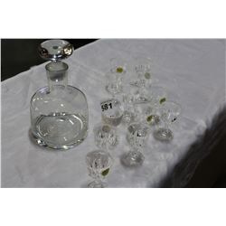 LOT OF CRYSTAL DARQUE LIQUOR GLASSES AND SHIPS DECANTER