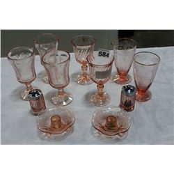 PINK DEPRESSION GOBLETS AND CANDLESTICKS ETC