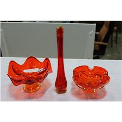 TWO ART GLASS BOWLS AND VASE