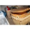 Image 1 : WOOD CRATE OF COLLECTIBLES AND VINTAGE BASKET WITH SPOON RACKS AND SPOONS