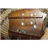 Image 2 : WOOD CRATE OF COLLECTIBLES AND VINTAGE BASKET WITH SPOON RACKS AND SPOONS