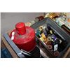 Image 5 : WOOD CRATE OF COLLECTIBLES AND VINTAGE BASKET WITH SPOON RACKS AND SPOONS