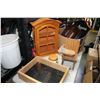 Image 1 : BOX OF DISPLAY CABINETS AND SMALL RELICA WOOD CHAIR ETC