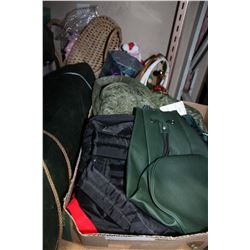 BOX OF PURSES AND BOX OF CHRISTMAS DECOR