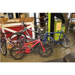 RED BMX BLUE SUPERCYCLE AND GREY ARASHI BIKE AND PURPLE SUPERCYCLE BIKE