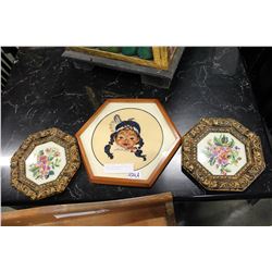 NATIVE NEEDLE WORK AND PAIR OF VINTAGE NEEDLEWORKS