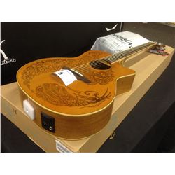 LUNA CUTAWAY ELECTRIC ACOUSTIC GUITAR WITH BIRD AND FERN DESIGN AND SOFT SHELL CASE