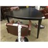 Image 2 : DARK WOOD CURVED COUNTER HEIGHT DELTA SHAPED TABLE