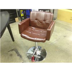 BROWN LEATHER LIKE PNEUMATIC LIFT CHROME FRAME BAR STOOL
