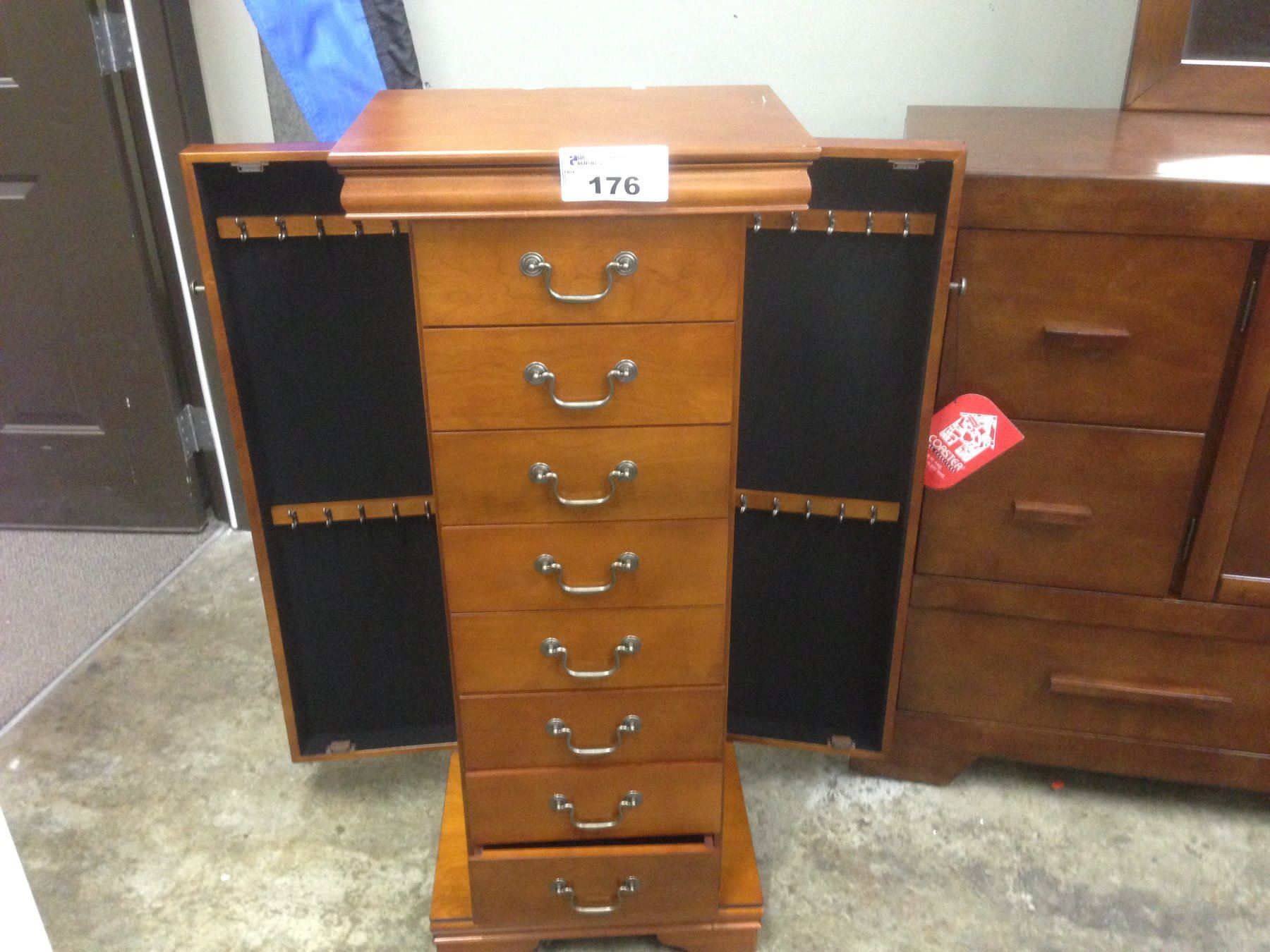 Light Cherry Wood 4 Tall 8 Drawer Jewellery With 2 Side Doors