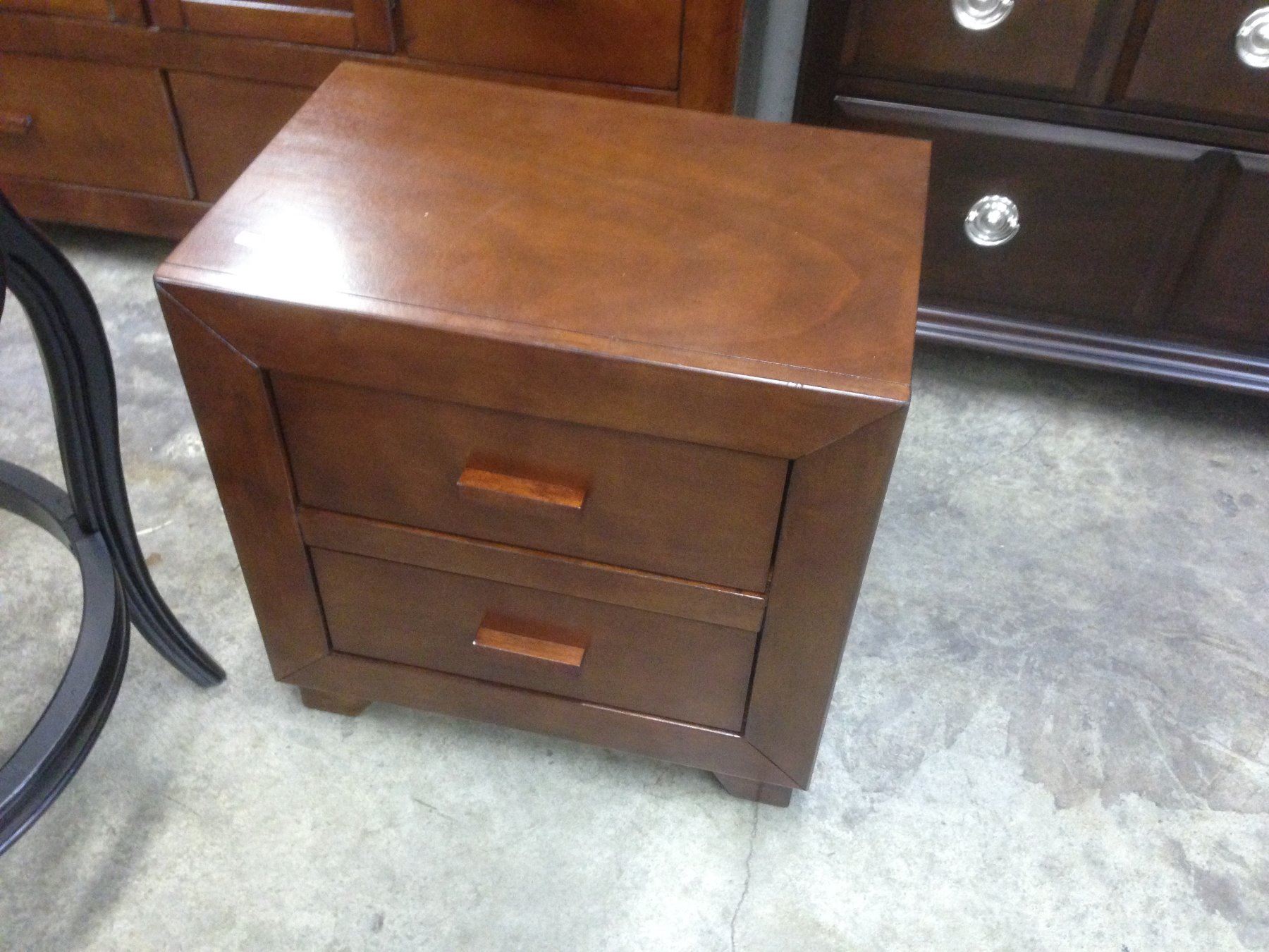 Dark Cherry Wood Dresser With Mirror And End Table