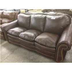 BROWN LEATHER 3 SEAT SOFA