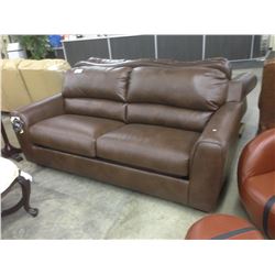 BROWN LEATHER 3 SEAT SOFA WITH PULL OUT BED