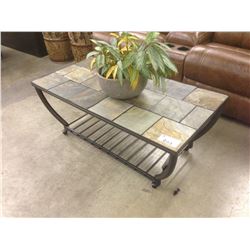 STONE AND METAL FRAME 4' X 1.5' INDOOR/OUTDOOR COFFEE TABLE