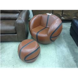 ROUND LEATHER MODERN DESIGN CHAIR AND FOOT STOOLS