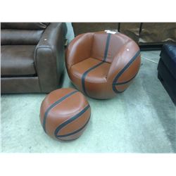 ROUND LEATHER MODERN DESIGN CHAIR AND FOOT STOOLS