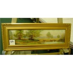 FARM SCENE w/Canoes in Stream - Print