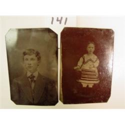 Two TIN TYPES Young Girl & Young Man