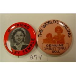 SHIRLEY TEMPLE Pin Backs - Lot of 2