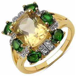 Sterling Silver Golden Citrine and Chrome-Diopside Ring
