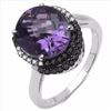 Image 2 : Sterling Silver African Amethyst and Black Diamond Ring