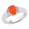 Image 1 : Sterling Silver Cabochon Orange Opal Ring