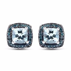 Sterling Silver Aquamarine and Blue Diamond Earrings