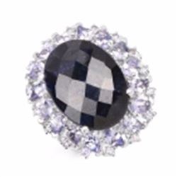 Sterling Silver Checker Board Sapphire and Tanzanite Ring