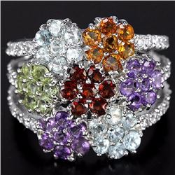 Natural Multi Gemstones Flower Ring