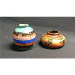 Two Small Carved & Horse Hair Navajo Pots