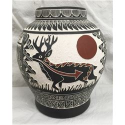 Carved Native American Scenic Pot Artist Signed