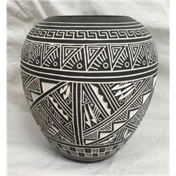 Carved Acoma Black & White Pot By Rn Sanchez